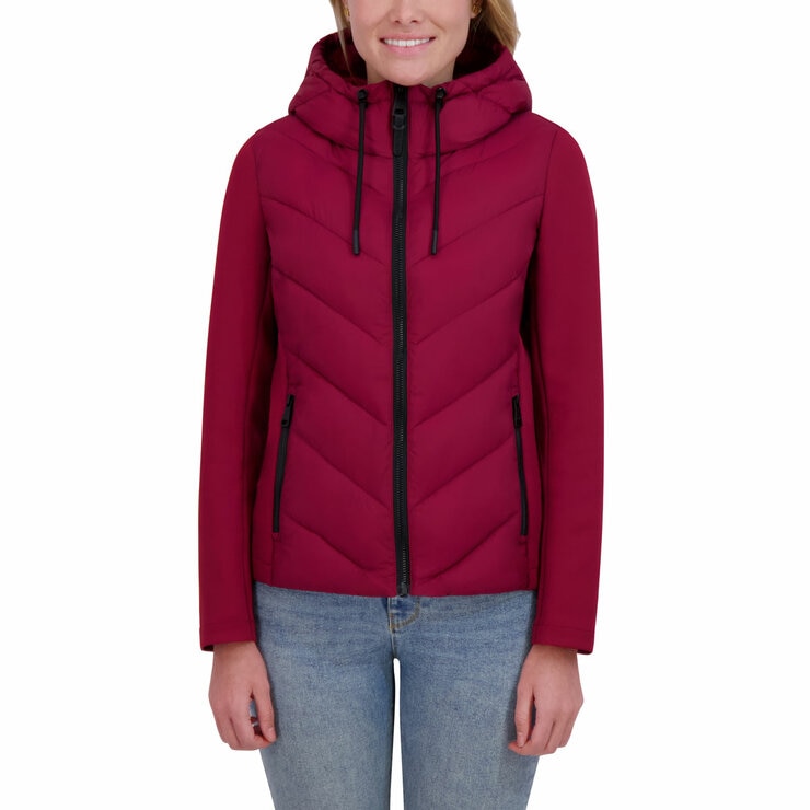 DKNY Women's Mixed Media Jacket in Red