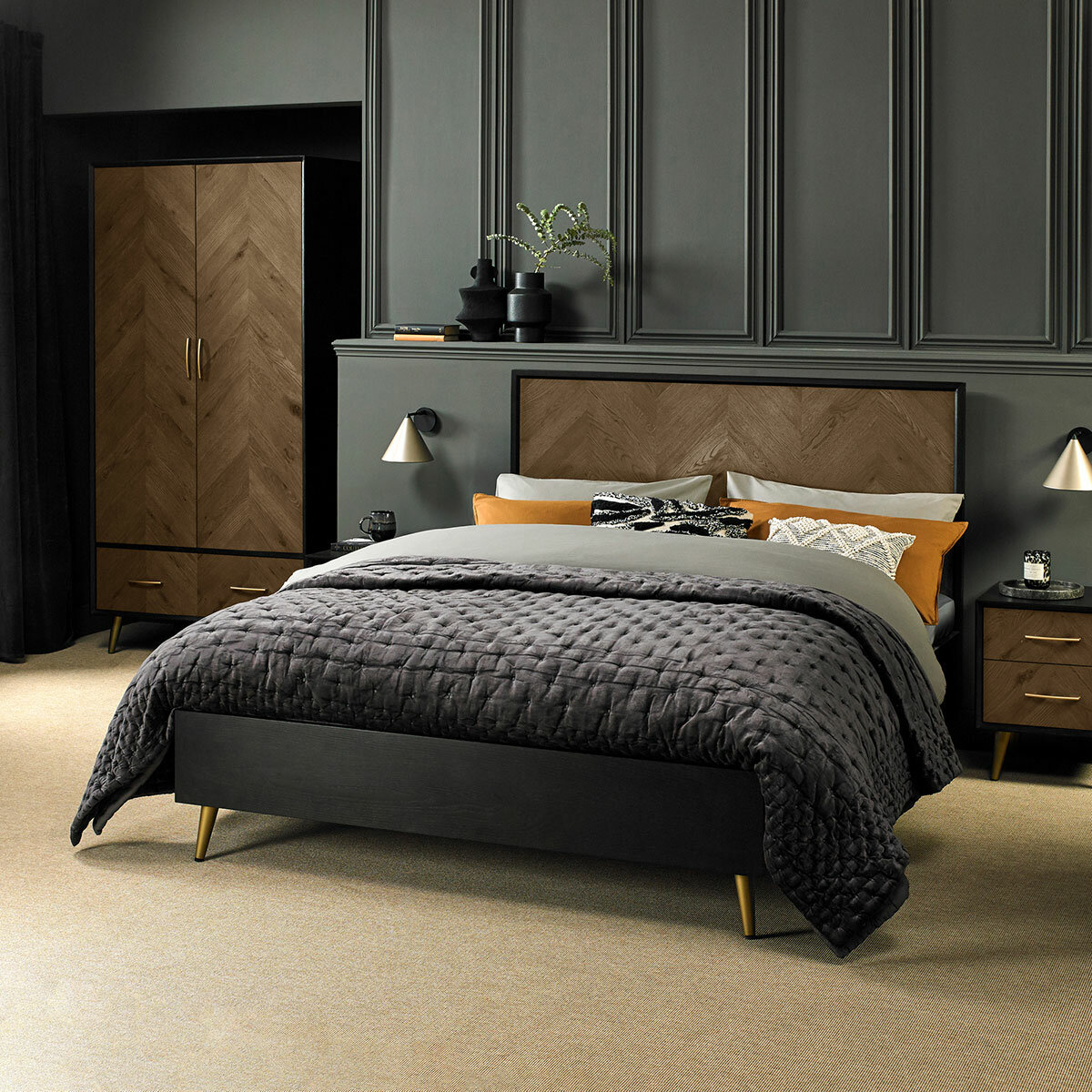 Bentley Designs Sienna Fumed Oak & Peppercorn Bed Frame in 3 Sizes