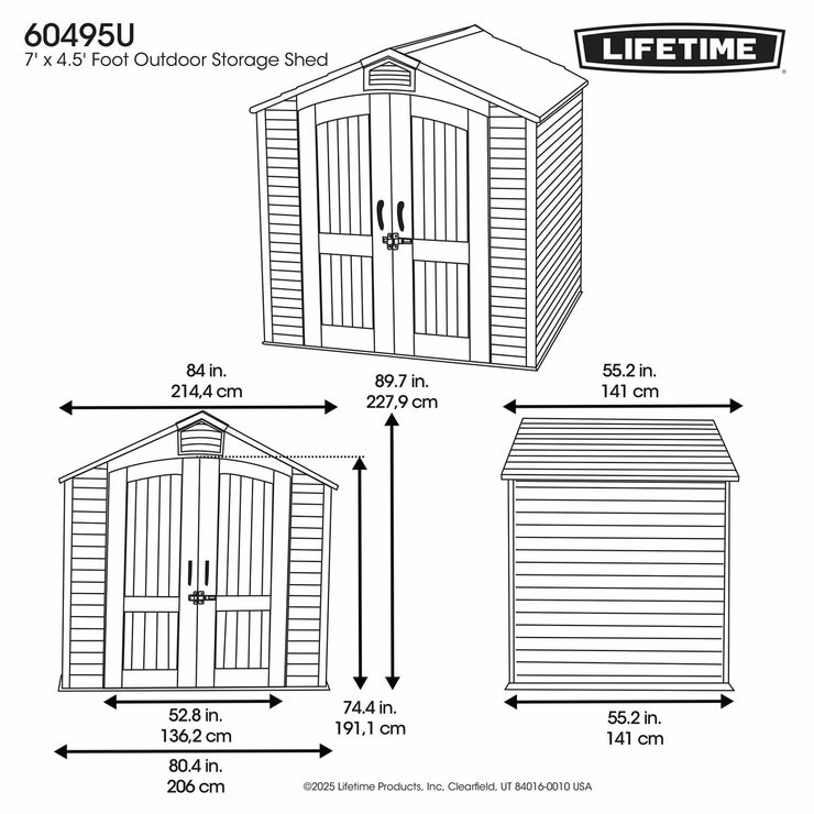 Lifetime 7ft x 4ft 8" (2.1 x 1.4m) Storage Shed - Model 60495U