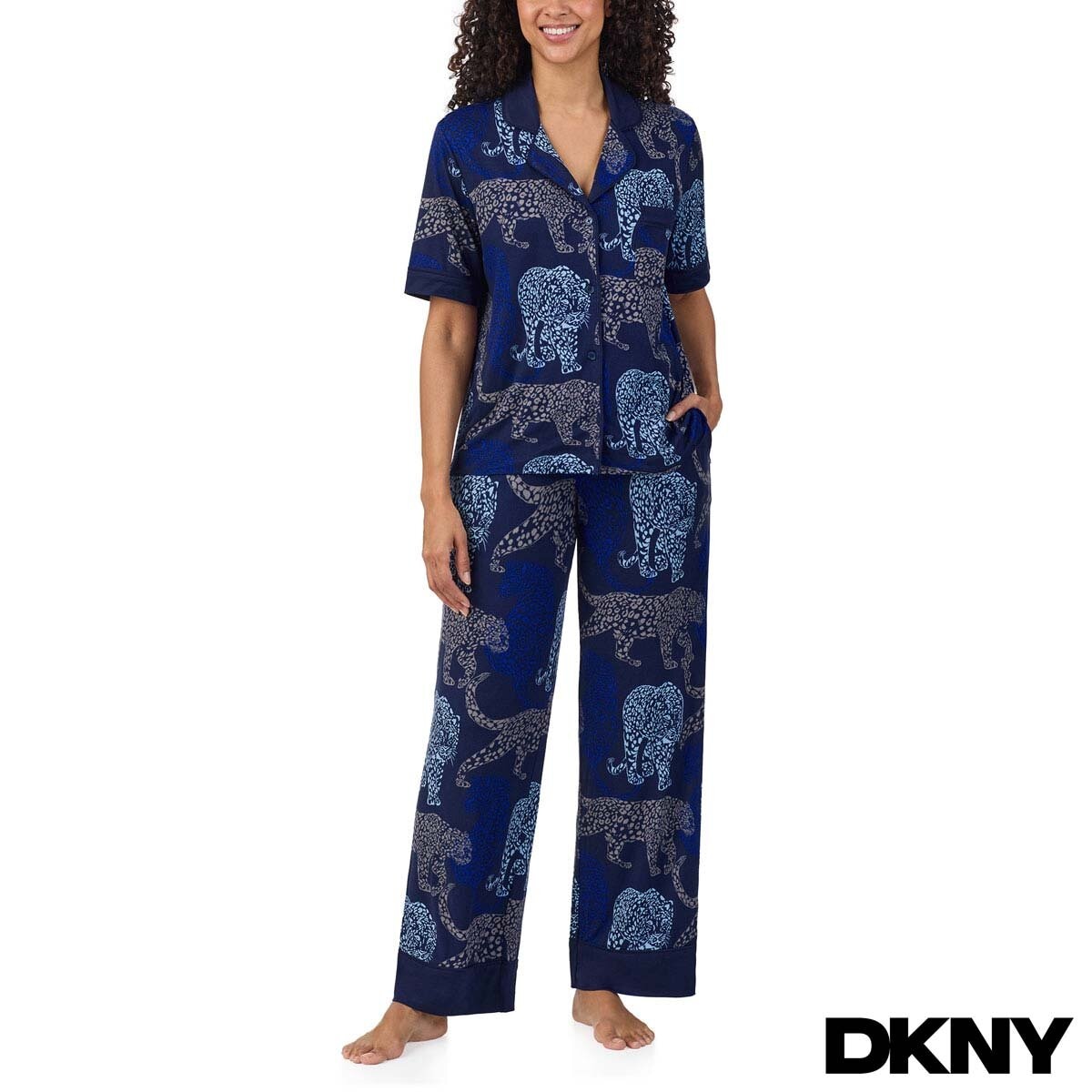 DKNY Ladies Notch Collar 3 Piece PJ Set in Animal Print
