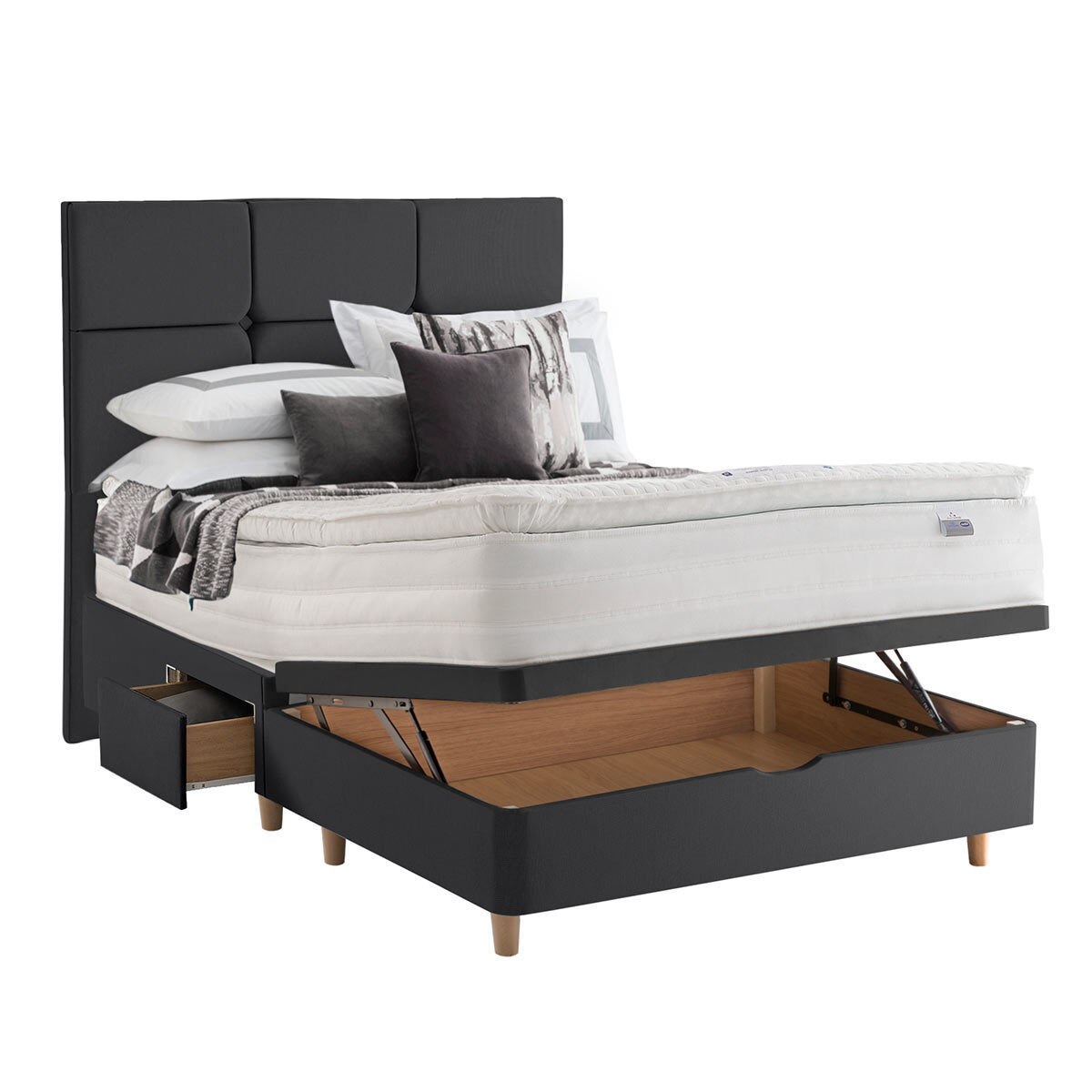 Silentnight Ottoman Divan Base with Harper Headboard in Ebony, Double Costco UK