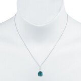 Cushion Cut Lab Emerald & 0.10ctw Diamond Pendant, 14ct White Gold