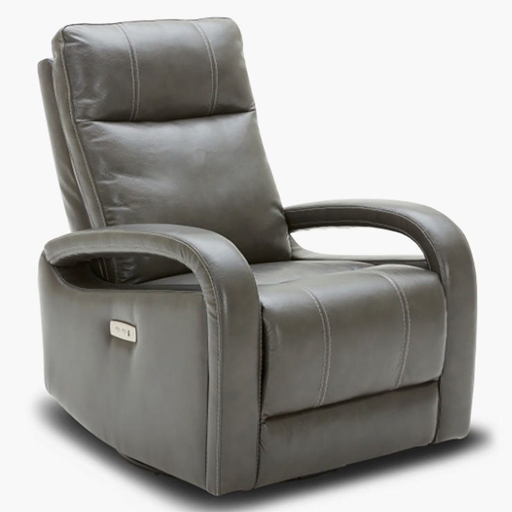 Kuka Grey Leather Power Recliner Chair with Swivel & Glide Costco UK