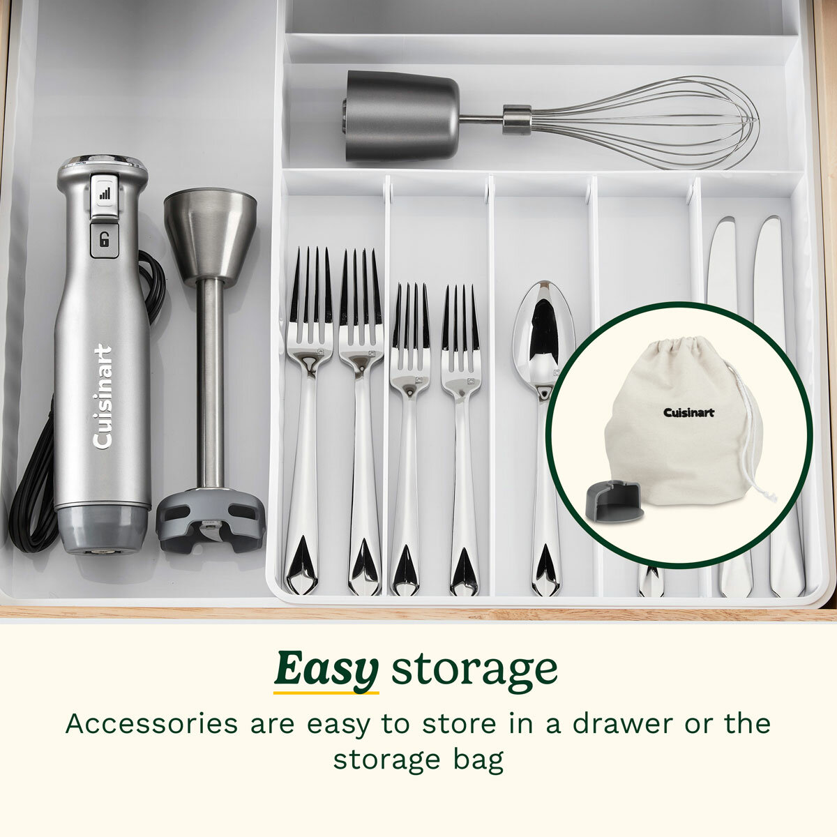 Lifestyle image of Cuisinart Power Blend Immersion Blender being stored Lifestyle image of Cuisinart Power Blend Immersion Blender being stored