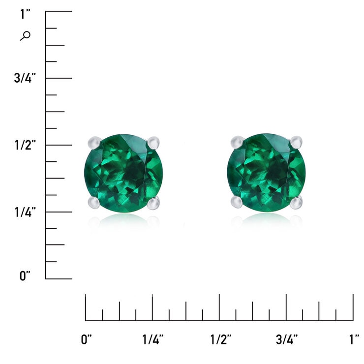Round Cut Lab Emerald Stud Earrings, 14ct White Gold