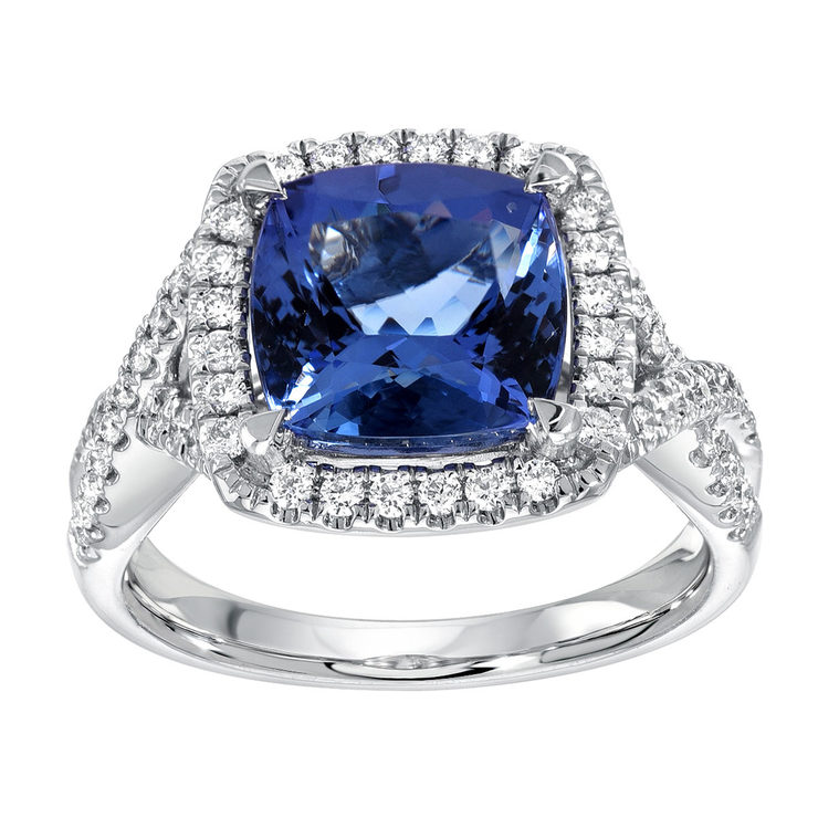 Cushion Cut Tanzanite and 0.36ctw Diamond Ring, 18ct White Gold Costco UK