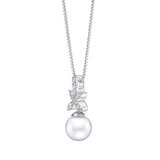 9-10mm Cultured Freshwater White Pearl & 0.22ctw Diamond Necklace, 14ct White Gold