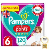 Pampers Active Fit Nappy Pants Size 6, Monthly 120 Pack