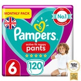 Pampers Active Fit Nappy Pants Size 6, Monthly 120 Pack