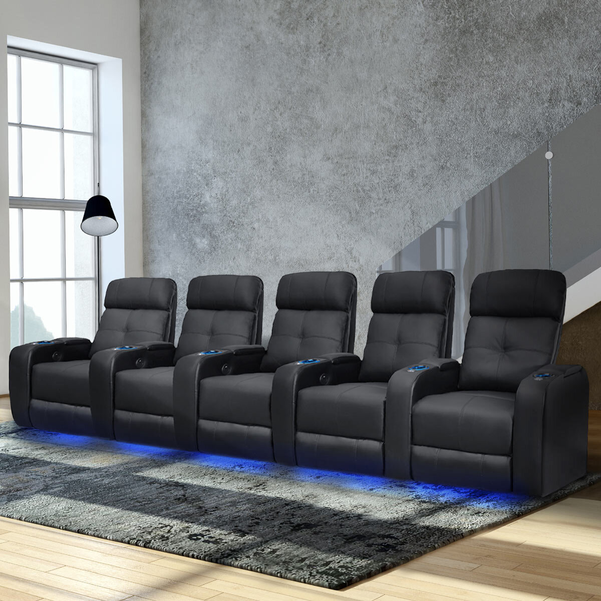 Valencia Home Theatre Seating Verona Row of 5 Chairs, Black
