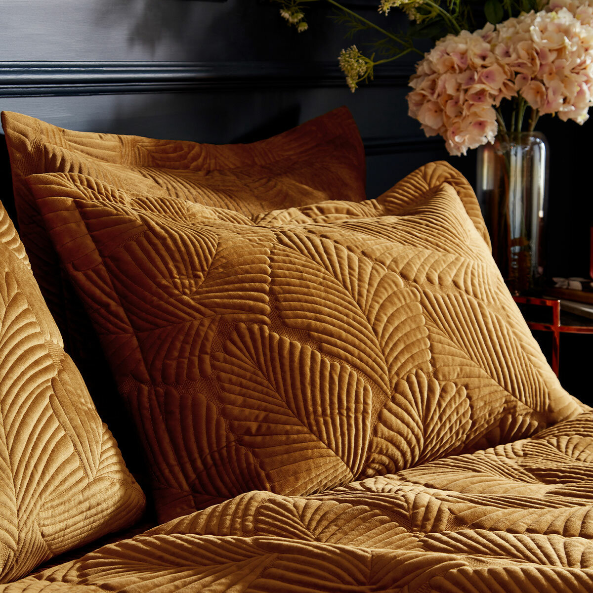 Paoletti Palmeria Velvet Gold Duvet Cover Set in 3 Sizes