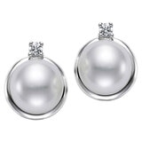 Freshwater 9-10mm Pearl & Diamond 14kt White Gold Earrings