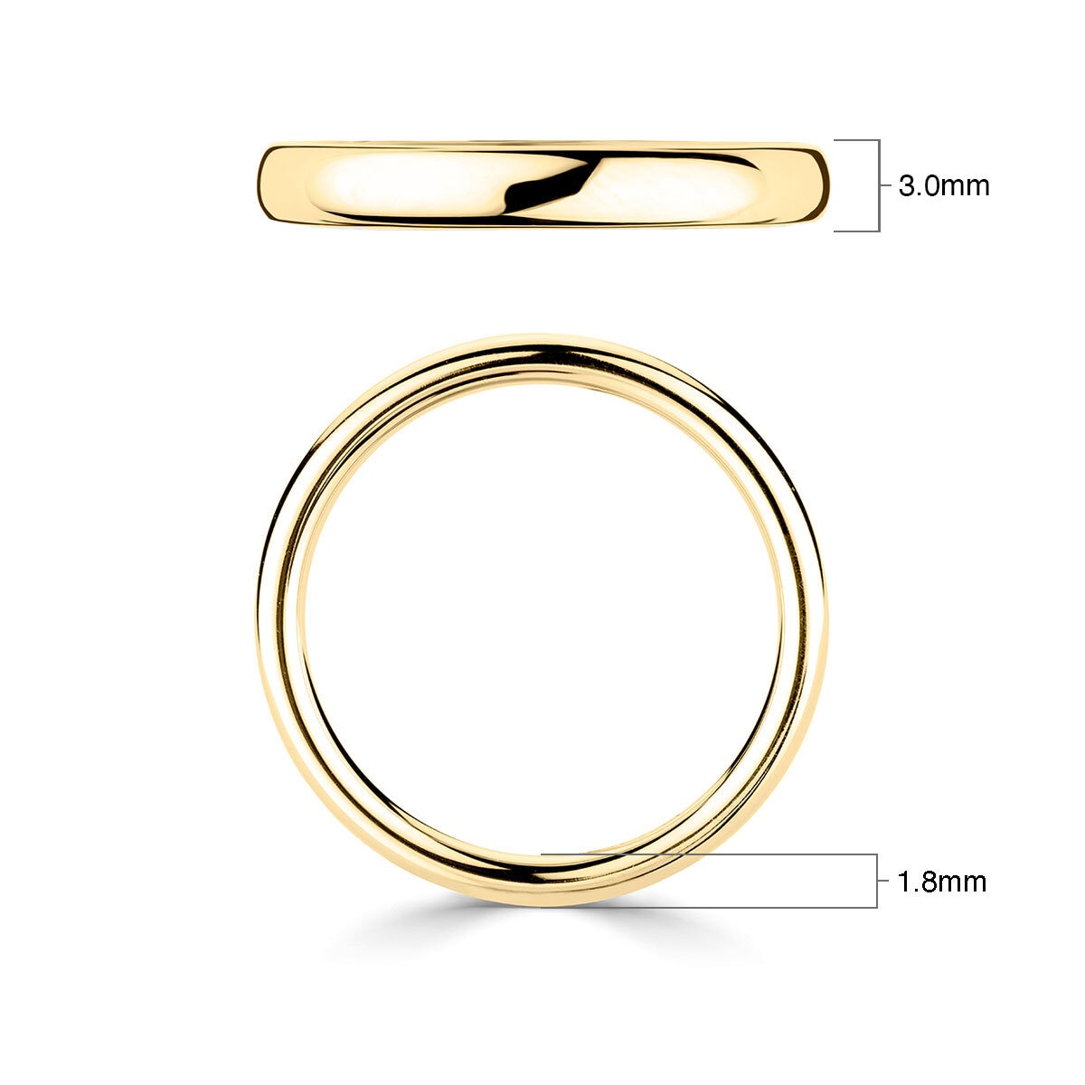 3.0mm Basic Court Wedding band. 18ct Yellow Gold