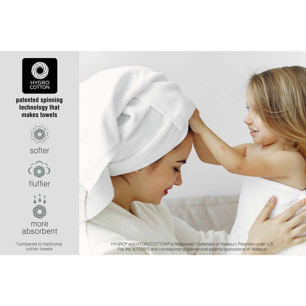 Grandeur 100% Hygro Cotton Bath Towels, Pack of 2 in White