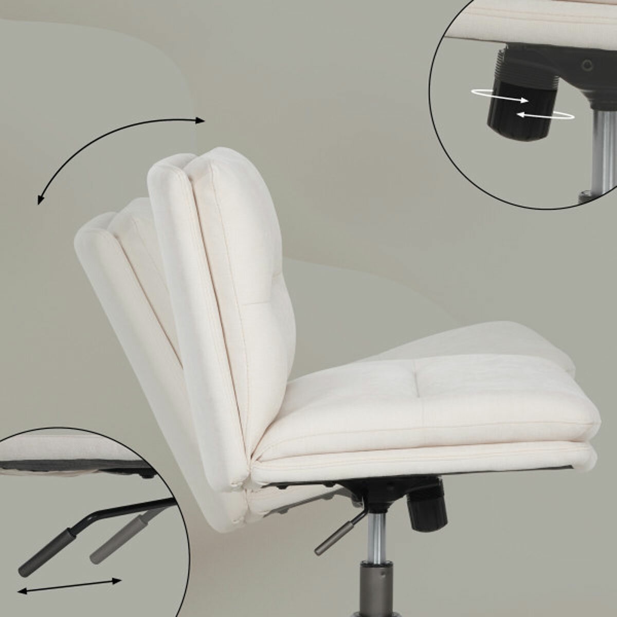 Elle Decor Gracie Criss-Cross Wide Office Chair, Cream