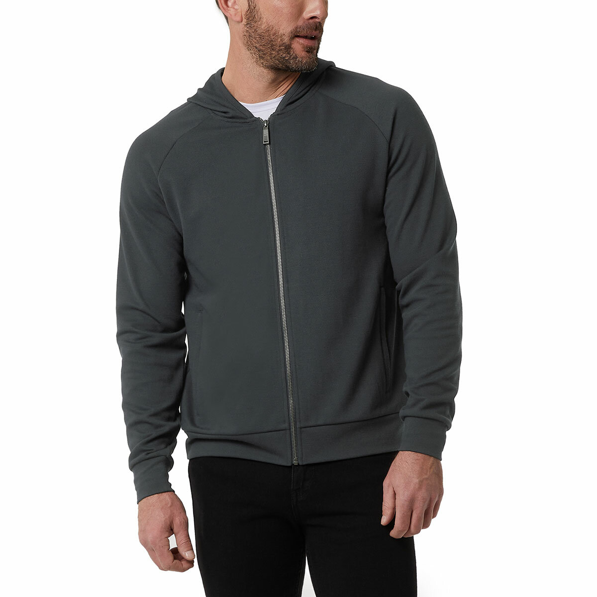 32 Degrees Men's Pique Full Zip Hoodie in Charcoal