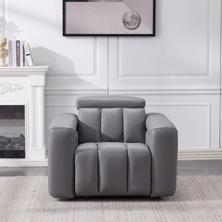 Dallas Grey Leather Power Recliner Armchair
