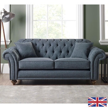 Bordeaux Button Back Blue Fabric 2 Seater Sofa