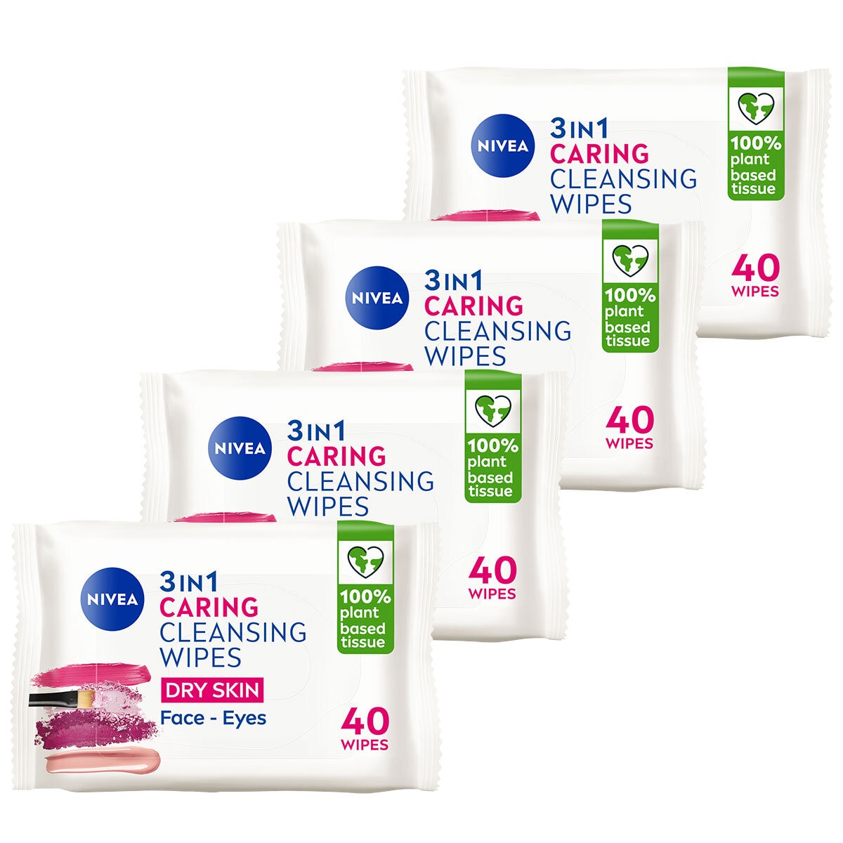 Nivea Biodegradable Face Wipes, 4 x 40 Wipes