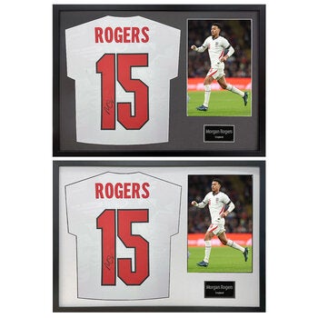Morgan Rogers Signed Framed England Football Shirt including 1 Photo, in 2 Options: White or Black