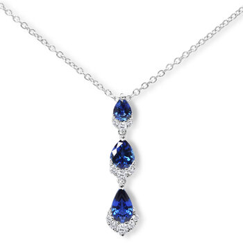 Pear Cut Blue Sapphire & 0.13ctw Diamond Pendant, 18ct White Gold