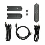 Product bundle image with remote, power chord and HDMI cable Product bundle image with remote, power chord and HDMI cable