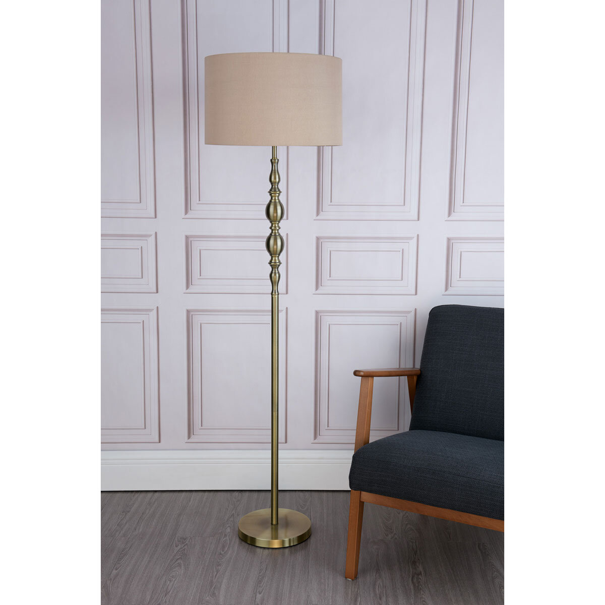 Madrid Floor Lamp Antique Brass With Shade