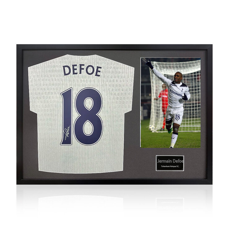 Jermain Defoe Signed Framed Spurs Football Shirt including 1 Photo in 2 Options: White or Black Mount Jermain Defoe Signed Framed Spurs Football Shirt including 1 Photo in 2 Options: White or Black Mount