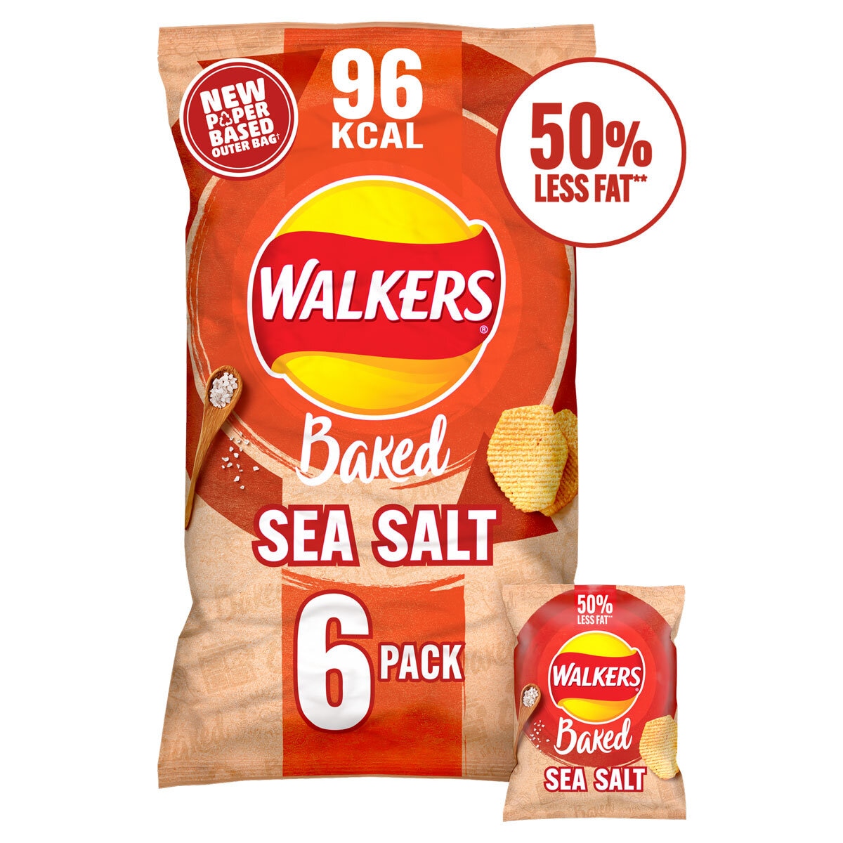 Walkers Baked Sea Salt, 6 x 22g
