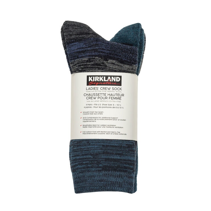Kirkland Signature Ladies Merino Wool Blend Sock, 4 Pack in Black