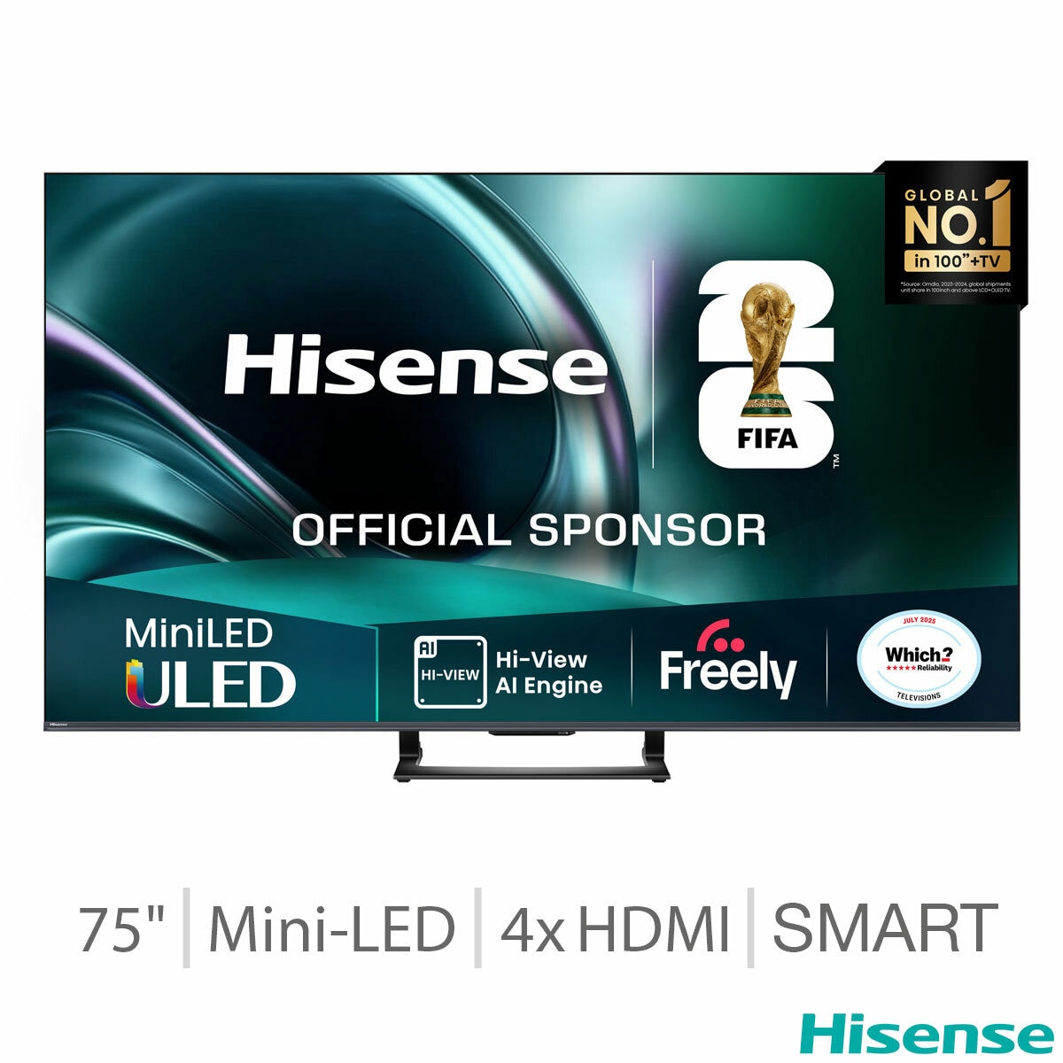 Hisense 75U7QTUK 75 Inch Mini LED HD Smart TV