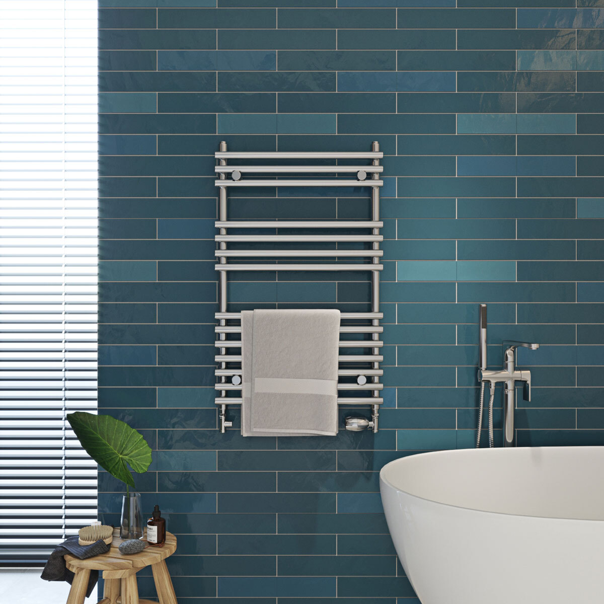 Lifestyle image of radiator in bathroom setting