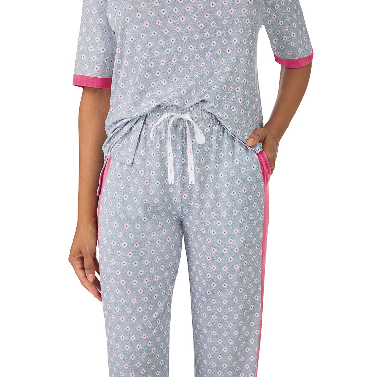 DKNY Ladies Short Sleeve Tee & Jogger Lounge Set in Grey