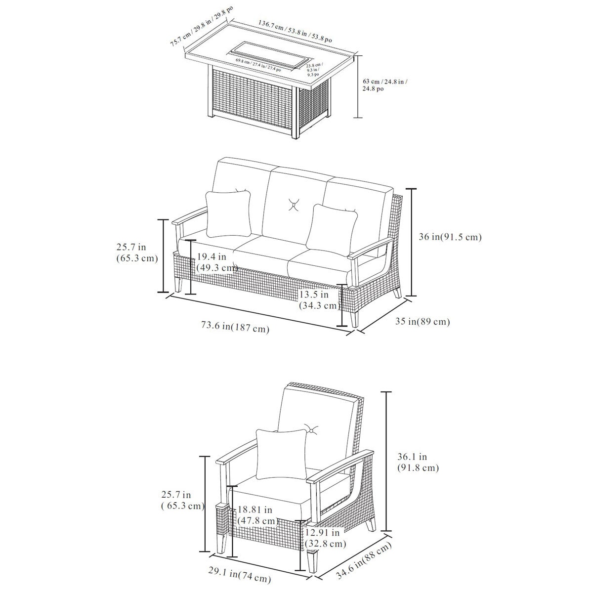 Agio Brentwood 4 Piece Fire Deep Seating Patio Set