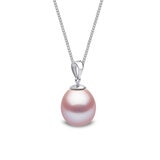 9mm Cultured Freshwater Pink Pearl Pendant, 18ct White Gold