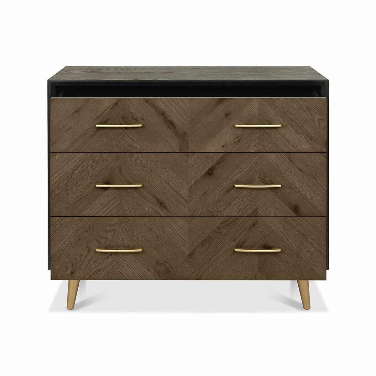 Bentley Designs Sienna Fumed Oak & Peppercorn 3 Drawer Chest of Drawers