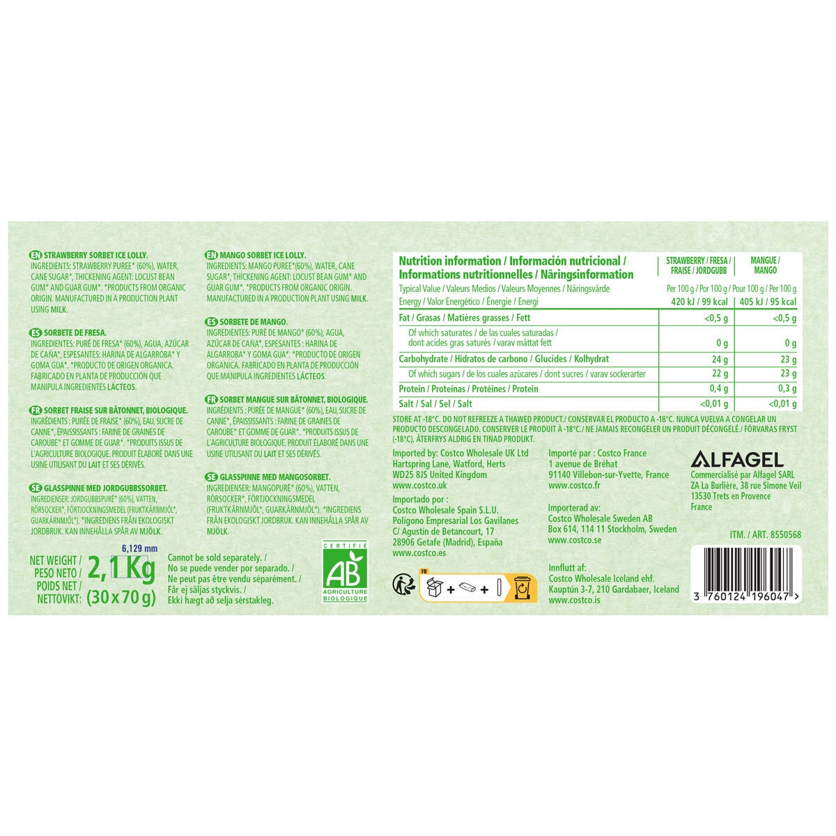 Pop Fruit Organic Ice Lollies Strawberry & Mango, 30 Pack