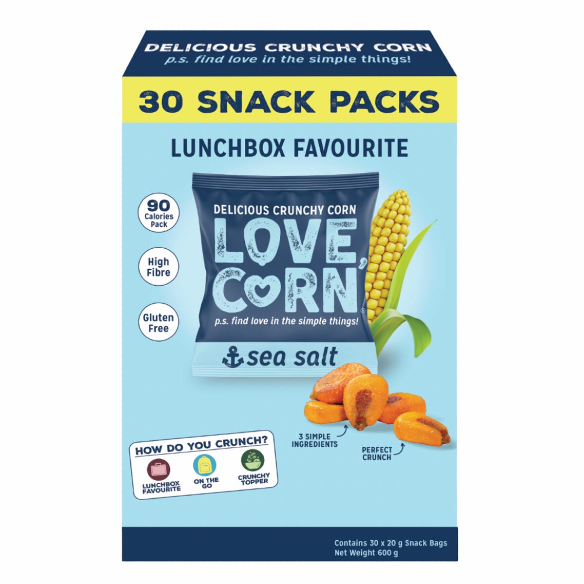 Love Corn Sea Salt Snack Packs, 30x20g Love Corn Sea Salt Snack Packs, 30x20g