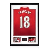 Paul Scholes MUFC Premier League Signed Framed Shirt, including 2 Photos
