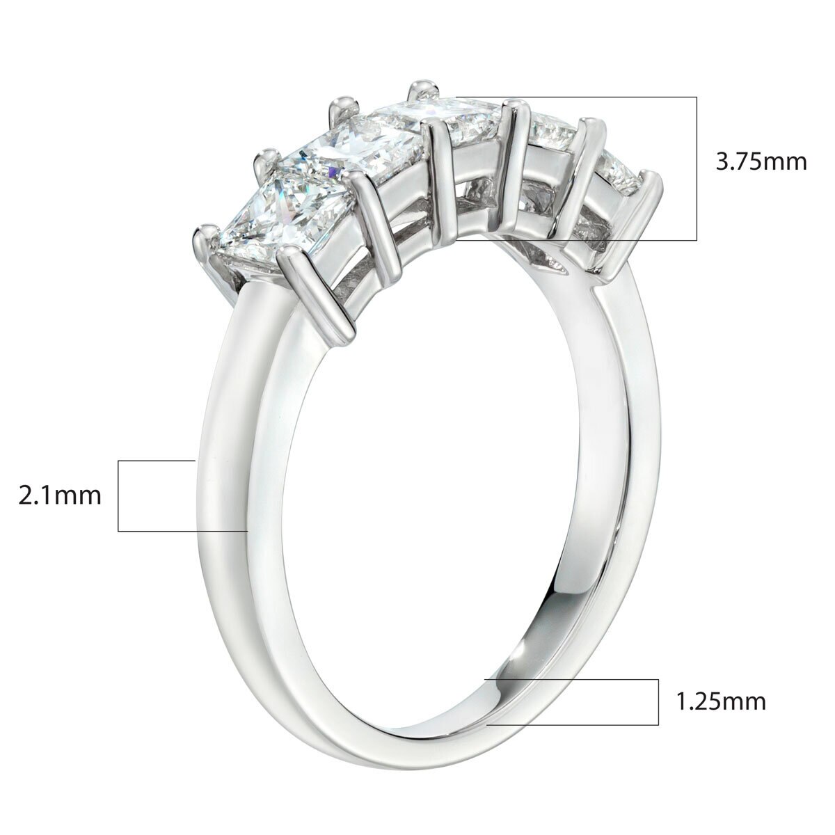 1.00ctw Princess Cut 5 Stone Diamond Ring, Platinum