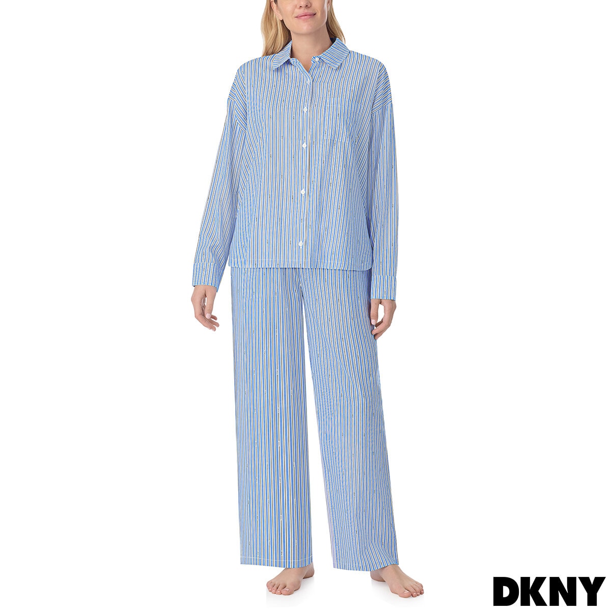 DKNY Ladies Cotton Blend Pyjama Set in Blue, Size Small