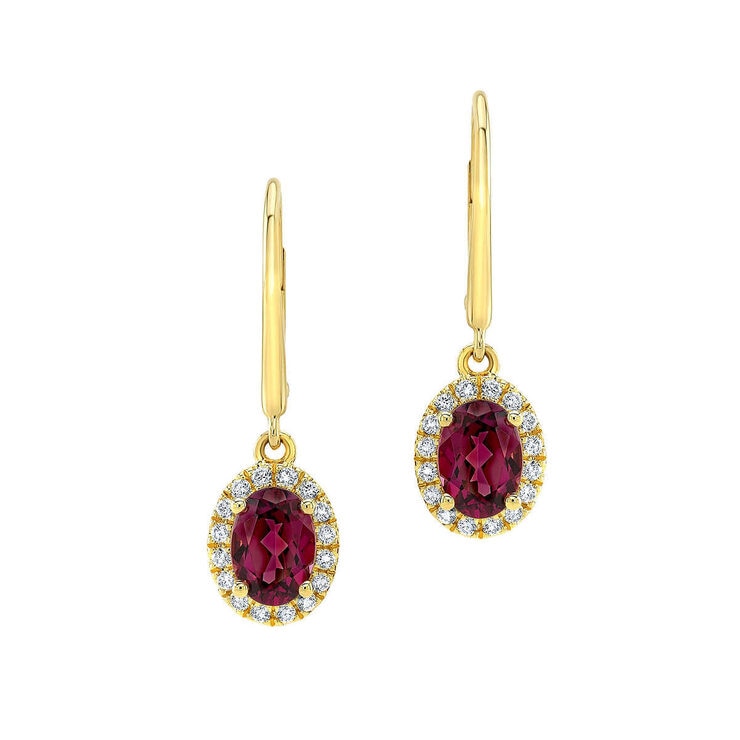 Rhodolite Garnet and Diamond Earrings, 14k Yellow Gold