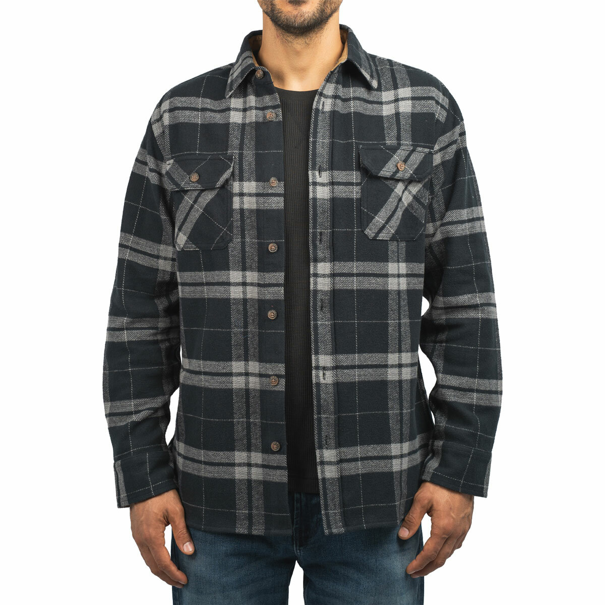 Jachs Mens Flannel Shirt & Thermal 2 Pack in Black Jachs Mens Flannel Shirt & Thermal 2 Pack in Black