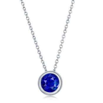 Round Cut Sapphire Pendant, 14ct White Gold