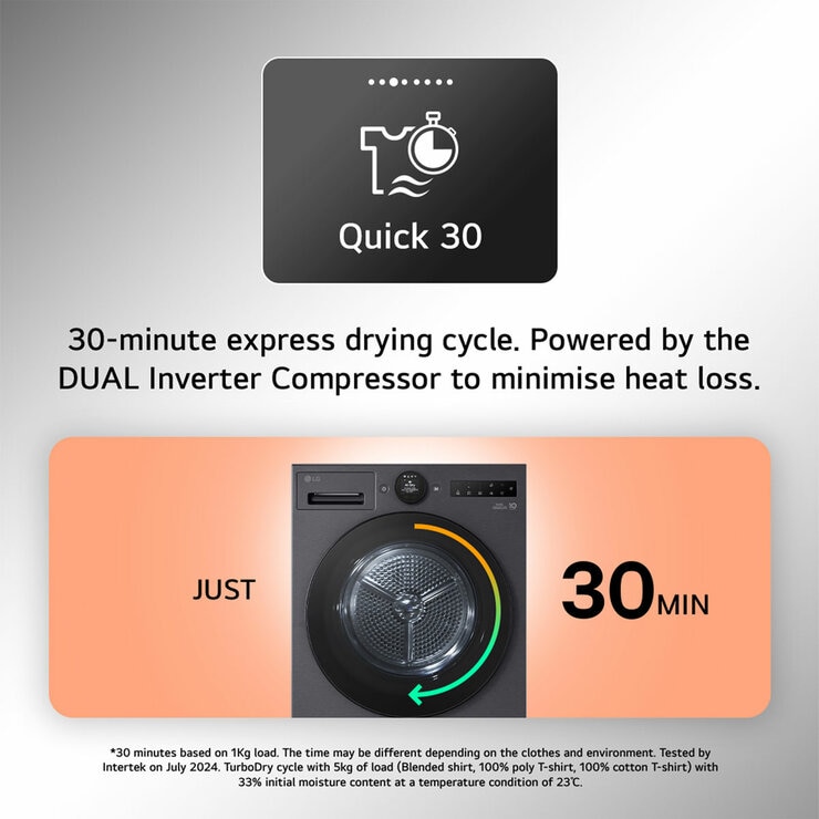 LG RHX7009TSB 9kg Heat Pump Tumble Dryer, A+++ Rated in Silver