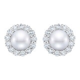 9-10mm Cultured Freshwater White Pearl & 1.95ctw Diamond Earrings, 14ct White Gold
