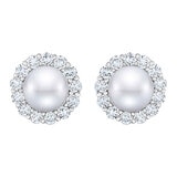 9-10mm Cultured Freshwater White Pearl & 1.95ctw Diamond Earrings, 14ct White Gold