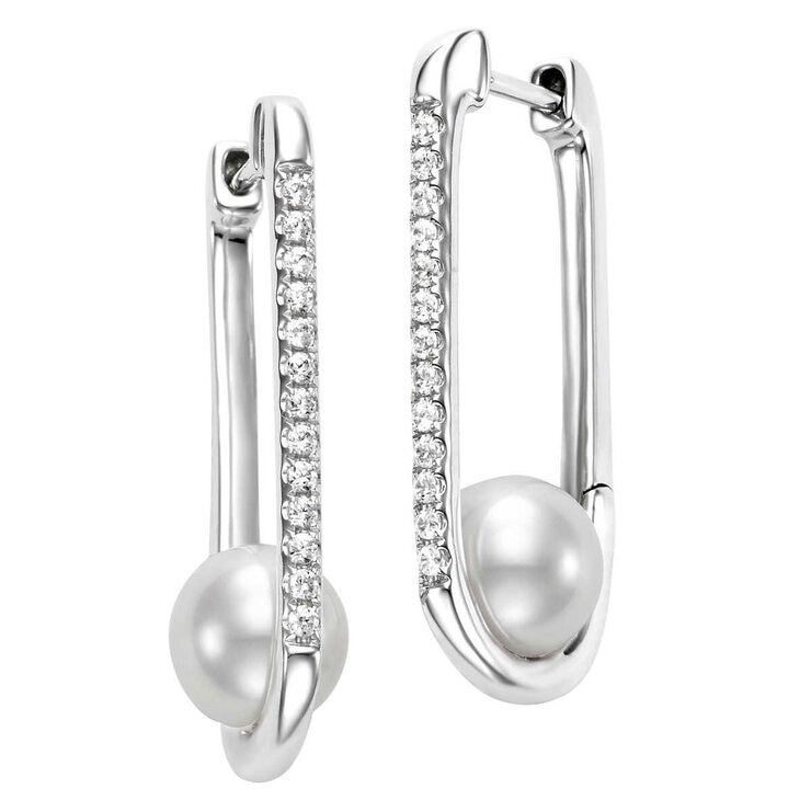 7-7.5mm Freshwater Pearl & 0.20ctw Diamond Earring 7-7.5mm Freshwater Pearl & 0.20ctw Diamond Earring