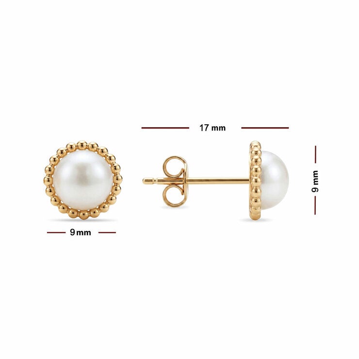 6.5-7mm Cultured Freshwater White Pearl Earrings, 14ct Yellow Gold