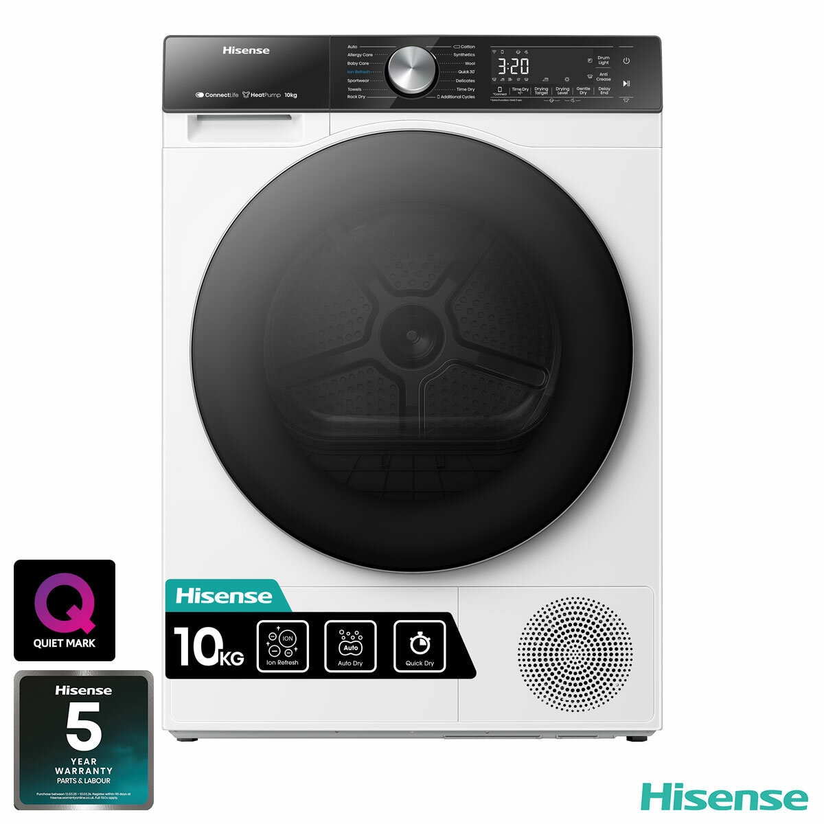 Hisense DH5S102BW, 10kg Heat Pump Tumble Dryer A+++ Rating in White